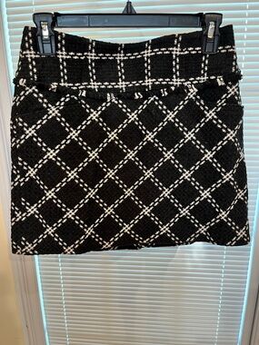 Forenza Black & White Diamond-Check Bouclé Mini Skirt
